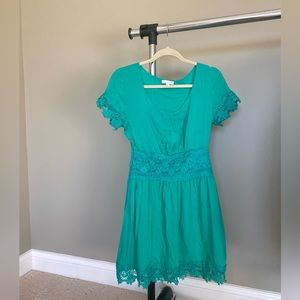 Green Crochet Lace Trim Mini Dress